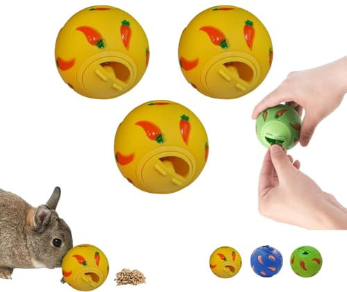 Générique 3PCS Balle À Snack Lapin,Balle Snack pour Rongeur,Distribution Nourriture Lapin(Jaune)