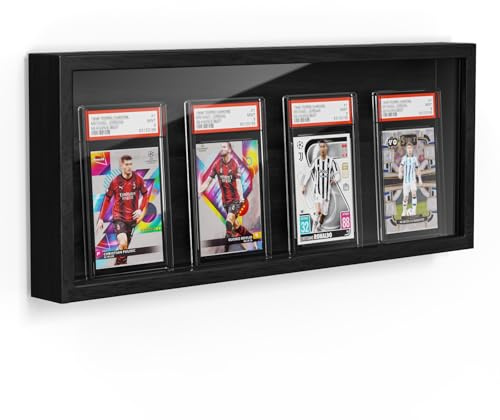 Emfogoo Sammelkarten Display Rahmen Wandmontage, 1er Pack Holz Sportkarten-Vitrine mit Transparent HD, Kartenrahmen Display für Sportkarten & Sammelkarten (Schwarz)