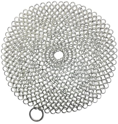 Bojueshaw 5Inch Stainless Steel Chainmail Scrubber,Cast Iron Pan Mesh Cleaner,Round Brush Cloth for Glassware Dutch Oven Skillet Wok