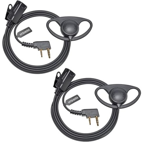 HYSHIKRA Walkie Talkie Earpiece with mic, 2 Pin Headset with PTT, Compatible with Kenwood eSnic Retevis Baofeng UV-5R Radio Ear Piece for Security Bodyguard (D Shape, 2 Pack)