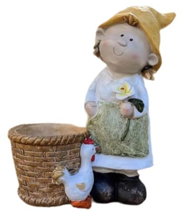 Koolenry Statue Flowerpot Container Display Holder Organizer for Indoor Plants, Garden Resin Sculpture Windowill Office Farmhouse Girl