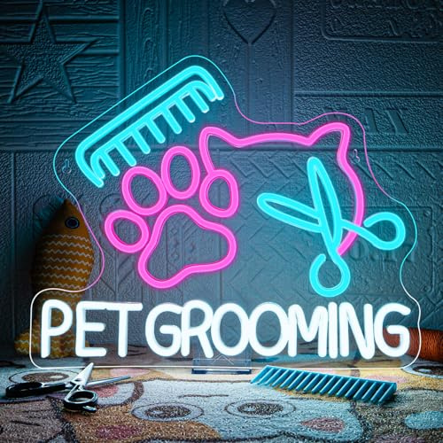 VYXIN Cartello Neon per Toelettatura Animali, Cartello Led per Cura Animali, Scritta Led per Salone di Toelettatura, Pubblicità Luminosa per la Decorazione di Luoghi come Salone per Animali, Negozio
