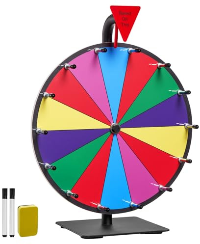 VEVOR Roue de loterie 304,8 mm, Roue de la Fortune rotative sur Table à 14 emplacements avec Support, Roulette de Fortune avec effaçable à Sec et 2 marqueurs, 6 Couleurs, pour fête, Salon, Carnaval