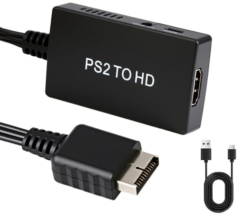 PS1/PS2 To HDMI Adapter PS1 to HDMI Converter for Ps2 Ps1 PS One HDTV | 720P/1080P Hdmi Plug and Play Adapter for Playstation 2 Consoles Monitor Projector Support Hd 16:9 4:3 Switch Video Audio