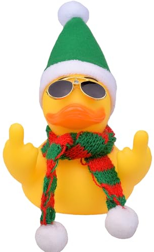 Mwmoeen Weihnachts Gummi Ente Auto Dekoration, Niedliche Gummi Ente Auto Armaturenbrett Ornament mit Weihnachtsmütze, Schal und Sonnenbrille, Passend für Auto, Büro, Haus Dekoration, 7cm