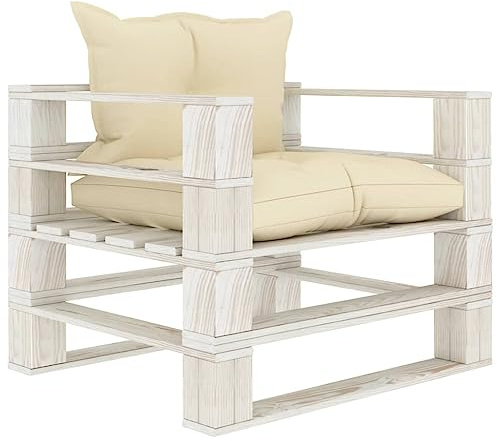 QJBSAVVA Gartensofa Lounge Kiefernholz 80x67,5x60 cm cremefarben mit 10 cm Kissen, Outdoor Sofa wetterfest platzsparend für Balkon Terrasse und Wohnzimmer