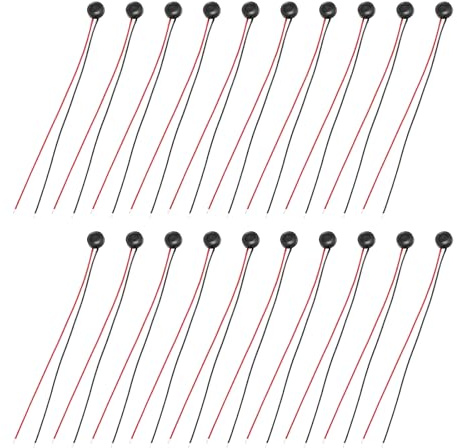 QUARKZMAN 20 Stück Elektret Mikrofon Kondensator Pickup 4mm Durchmesser Mini MIC Elektret Kondensator Mit 60mm Kabel 58dB Für Audio Schwarz