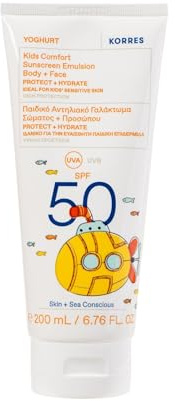 KORRES YOGHURT Komfort Sonnenschutz-Emulsion für Kinder SPF 50, wasserresistente Sonnencreme mit Mandelöl und griechischem Joghurt, schnell einziehend und sanft zur Haut, 200ml