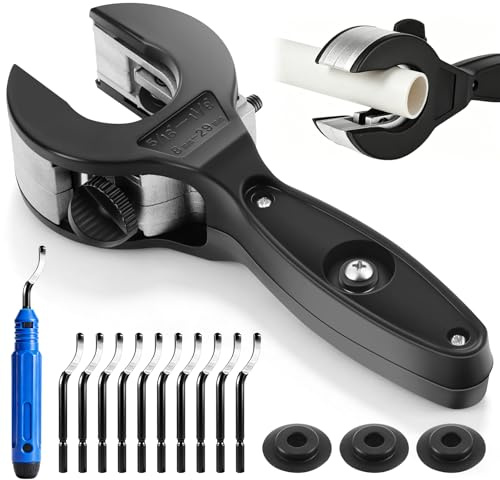 Rohrschneider Set 8-29mm, Ratsche Rohrabschneider mit Entgrater für Kupfer | Rohrabschneider Profi-Set inkl. 3 Ersatz-Schneidrädern für Aluminium & PVC Kunststoffrohre