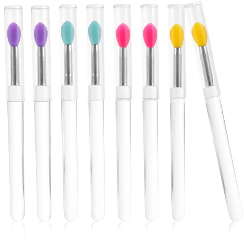 CORHAD 8pcs Reusable Silicone Lip Applicators with Caps for Applying Lip Balm and Lipstick Portable Compact Plastic Handle Brushes for Convenient Makeup Application