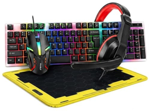 RGB Gaming Keyboard Mouse Headset Pad Combo Set for PC Laptop Gamer | RGB Lighting, Ergonomic Design, Plug And Play Setup, Comfortable Controls, Durable Build