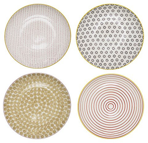 Bloomingville Juego de 4 platos Susie, lila, rosa, rojo, ocre, cerámica, juego de 4