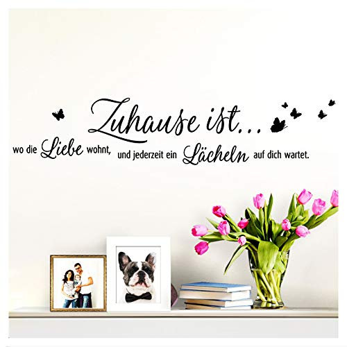Wandaro Wandsticker Spruch Zuhause ist wo die Liebe wohnt | schwarz 80 x 17 cm | Wandaufkleber Flur Wandspruch Wohnzimmer Wandtattoo Aufkleber W3479