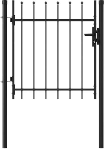 vidaXL Portillon Simple Porte avec Dessus à Pointe Portail de Jardin Porte de Jardin Barrière de Jardin Terrasse Patio Extérieur Acier 1x1 m Noir