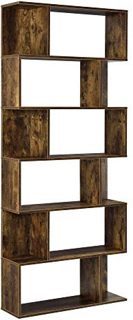 [en.casa] Bücherregal 'Borrby' Regal mit 6 Ebenen 192 x 80 x 24 cm Raumteiler Standregal 8kg pro Ablage Hochregal Aktenregal Aufbewahrung Büro Walnuss