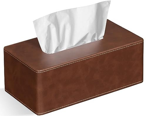 GOLRANLYE Kosmetiktücherbox, 25×13.5×9.5 cm PU-Leder Moderner Taschentuchbox Rechteckig für Badezimmer Schlafzimmer Esszimmer Büro und Mehr (Braun)