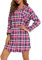 ENJOYNIGHT Chemise de nuit en flanelle à manches longues pour femme, Grille rose., M