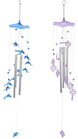 BESPORTBLE 2 Stücke Garten Windspiel Klangspiel Delfin Blumen Windglocke Wind Glockenspiel Geschenke für Kinderzimmer Dekoration Fensterdeko Hängedeko Draußen Outdoor Balkon Terrassen Deko Hänger
