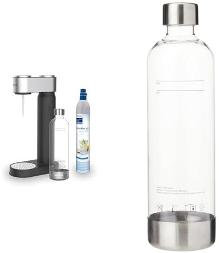 Philips Water ADD4902BK / 10 GoZero Máquina de agua con gas, plástico, 1 litro, negro + GoZero Sparkling Water Maker Bottle Botella para Sifón, 1 Liter, plástico, Transparente