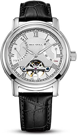 SEA-GULL 2021 Seagull Herrenuhr Hohl Automatische Mechanische Uhr Kalender Potenzial Multifunktions Schwungrad Business Uhren, Weiß-D819.625, Kleid