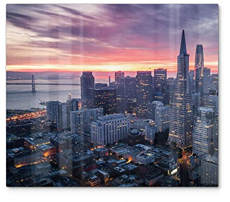 DEQORI Herdabdeckplatte Glas | einteilig 60x52 cm | Motiv Blick auf San Francisco | Ceranfeld Abdeckplatte für Küche | Herd-Abdeckung universal | Glasplatte & Schneidebrett für Kochplatten
