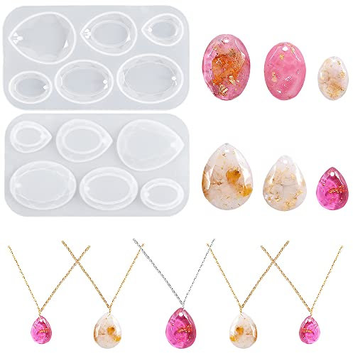 Nifocc 2 Stück Schmuck Epoxidharz Formen Anhänger Halskette Ohrringe Silikonformen Teardrop Oval Schmuck Giessharz Formen Gießform Kristall Casting Form für DIY Basteln