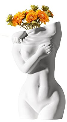 Deko Vase, Moderne Kreativität Vasen, Menschlichen Körper Figuren Vase, Keramikvasen für Moderne Boho Wohnkultur, Weiß Matt Dekorative Vase (Rechte Hand weiß)