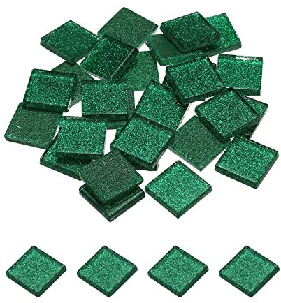 sourcing map Mosaic Tiles, Glass Tiles, Shine Crystal Mosaic Glass Pieces Bulk Square Glitter Crystal Mosaic Tiles 2 x 2cm for Home Decoration, DIY Crafts, Pack of 25(100g, Green)