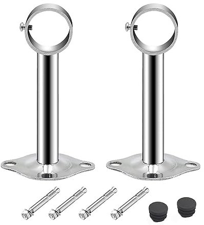 TOP-VIGOR Wardrobe Pipe Bracket 25mm Dia, 2Pcs Ceiling Mounting Rail Rod 250mm Height, Stainless Steel Shower Curtain Closet Wardrobe Rod Lever Support Pipe Flange Socket Holder