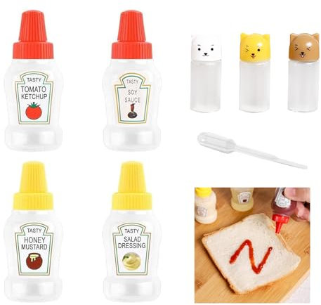 PLATEYTR 6pcs Mini Sauce Bottles, Portable Squeeze Bottles for Condiments, 13g Sauce Containers for Lunch Box, Work, School, Picnic