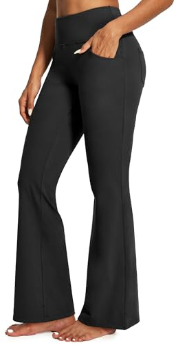 IUGA Bootcut Yoga Pants with Pockets for Women Wide Leg Pants High Waist Workout Pants Tummy Control Work Pants 4 Pockets, Black 32inseam, XL