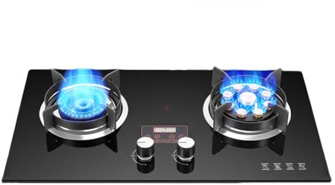 Estufa De Gas 2 Quemadores, 5.2KW 9 Cámaras, Llama Alta, Cocción Con Tapa De Vidrio Templado Negro, Con Protección Contra Llamas, Temporizador, Estufa De Conversión De Gas/gas LP ( Color : Style 1 , S