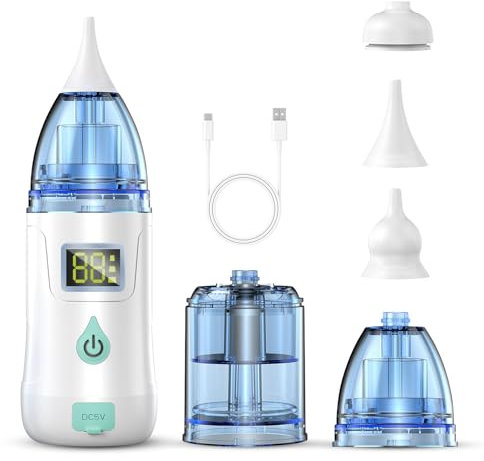 Nasensauger für Baby, Elektrischer Nasensauger für Kleinkind, Automatischer Booger Sauger 3 Stufen Saugkraft, Adjustable Suction Level, Nasenbewässerungssystem mit 3 Silikonspitzen