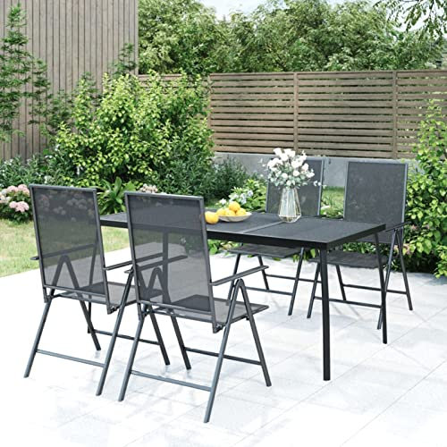 Gecheer 5-TLG. Garten Essgruppe 4 Personen, Gartenmöbel Set, Tisch mit Stuhl, Terassenmöbel, Gartengarnitur für Garten Terrasse, Stahl, Anthrazit