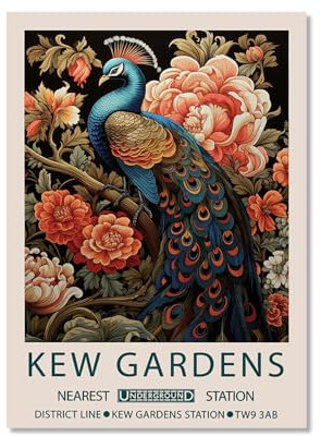 KUBAPIG William Morris Poster Kew Gardens Druck Pfau Blumen Vintage Wandkunst Leinwand Gemälde Ästhetik Bilder Wohnzimmer Dekor