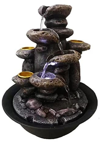 Msuiiixcccc Tiered Column Tabletop Fountain with 3 Candles Holder Home Desktop Water Fountain Decoration for Relaxtion 11 Inch Tall Desktop fountain (Color : 3 holder)