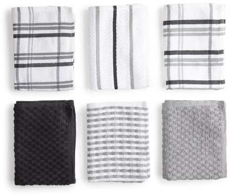 BOSKIMO Paños de Cocina Algodón Premium – Pack de 6 Trapos de Cocina Microfibra y Rizo, Trapos Cocina Algodón Absorbentes, Paños de Limpieza Color Gris Plateado