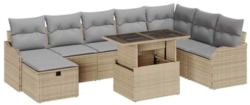 vidaXL Gartensofa-Set 9 STK. Beige Poly-Rattan, Garten und Terrasse, Moderne modulare Möbel mit robusten, UV-beständigen Materialien, Outdoormöbel und Stauraum