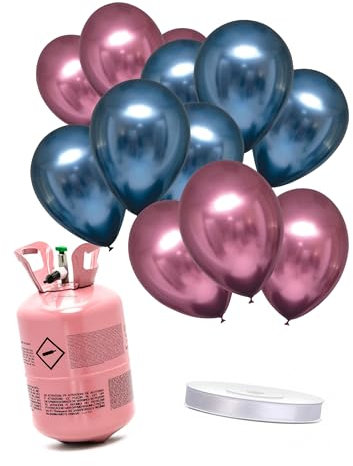 DEGUISE TOI - Kit bouteille d'hélium avec 6 ballons bleu marine 6 ballons roses et ruban - Lot à thème