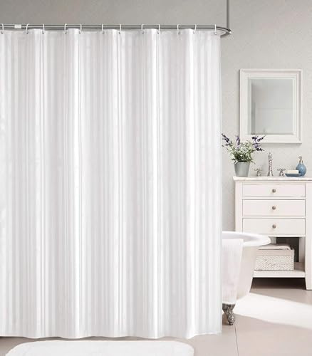 probath EDLER Textil DUSCHVORHANG GESTREIFT DAMAST Weiss INKL. DUSCHVORHANGRINGE (150x200 cm)