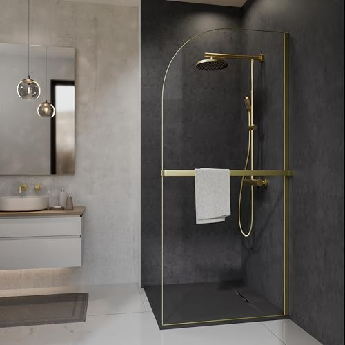 Schulte paroi douche italienne 90x200 porte-serviette, or mat, réversible | verre trempé 6mm plage de réglage 88.0-90.5 cm