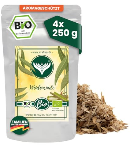 Azafran BIO Weidenrinde geschnitten Weidenrindentee Salix alba 1kg | Herb-holzige Kräuterstücke für Aufgüsse, Auszüge und Badezusätze