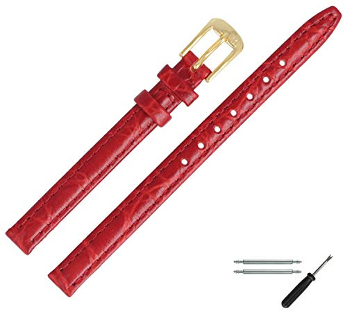 MARBURGER Uhrenarmband 10mm Leder Kroko (Caiman) Prägung Mit Naht - Werkzeug Montage Set 52910