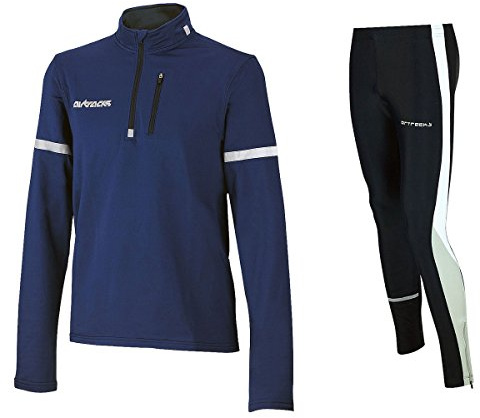 Airtracks Herren Winter Funktions Laufset - Thermo Laufhose Lang + Thermo Laufshirt Langarm Pro - Warm - Atmungsaktiv - Reflektoren