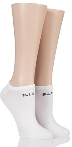 ELLE Ladies Plain Patterned and Striped Bamboo No Show Socks Pack of 2 White 4-8