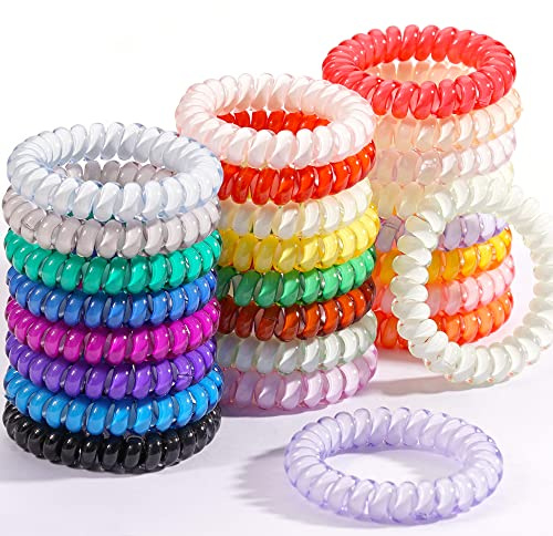 24 Pcs Spiral Hair Ties No Crease, Coil Hair Ties Phone Cord Hair Ties Candy Colors Spiral Telephone Hair Ties Colorful Hair Accessories for Women Girl