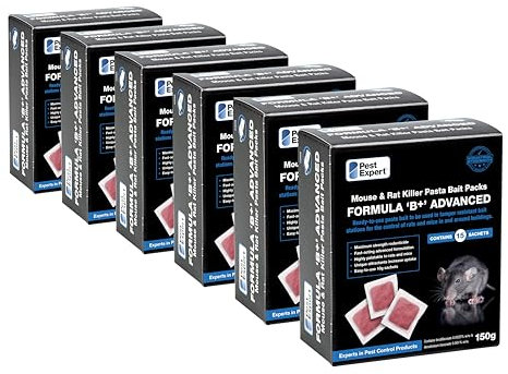 Pest Expert Formula B+ Advanced Rat Killer Poison Pasta Bait Sachets Maximum Strength Outdoor Brodifacoum 900g (6 x 150g)