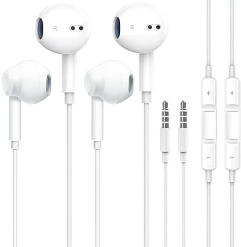 2 Pack Wired Earbuds/iPhone Headphones/Earphones with 3.5mm Wired Headset with Mic, Volume Control Compatible with iPhone, iPad, iPod, Computers,laptops, MP3/4, Android Most 3.5mm Audio Devices(White)