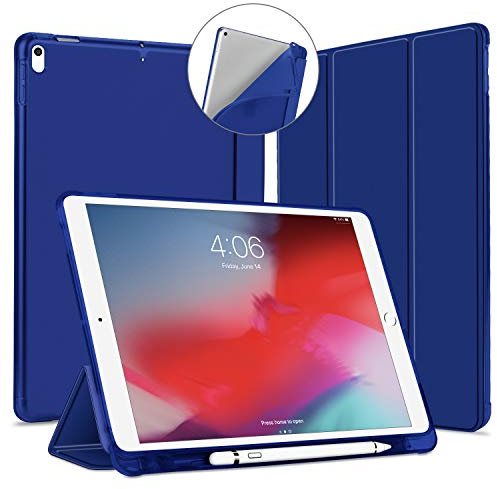 VAGHVEO Funda para iPad Air 3 2019 / Pro 10.5 2017 Cover con Soporte para Lápices, Protectora de Piel PU Smart Case [Auto Sueño/Estela], Flexible TPU Translúcido Parte Trasera Cubierta, Azul Marino