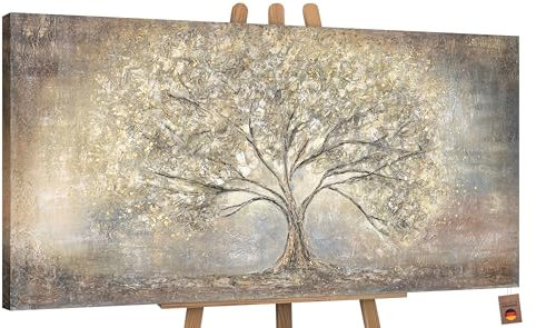 YS-Art XXL Abstrakt Acryl Gemälde auf Leinwand Goldbaum handgemalt Wandbilder Wohnzimmer Kinderzimmer Büro moderne Design Bilder Fengshu echte Kunst 140x70 cm